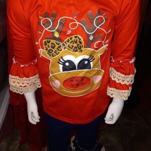 Christmas Kids Boutique Set Rudolph Ruffle NWT